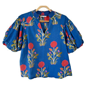 Women's Floral Top by THML Flower Shop Top Blue Size XS Balloon Sleeves
